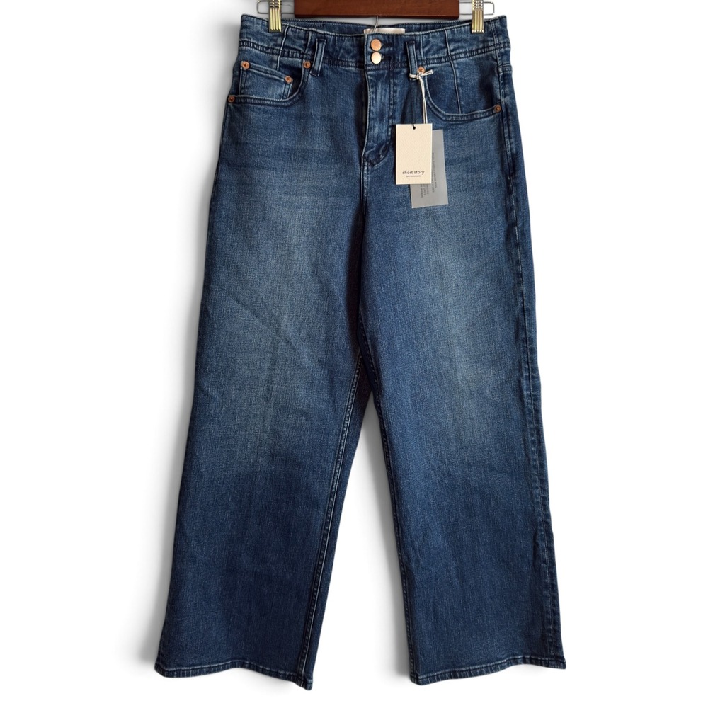 Dear John Short Story Jeans 28P NWT High Rise Wide Leg Petite Dark Wash Stretch